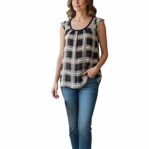 Joie Womens Silk Checkered Cap Sleeve Blouse Size Medium